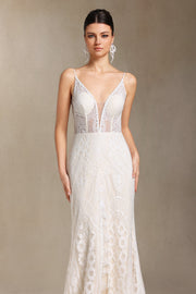 Vallea Lace V-neck Backless Slit Trailing maxi dress